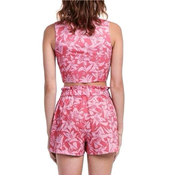 Charlie Holiday Pink Floral Tropical Hibiscus Crop Top size XL - Picture 4 of 14